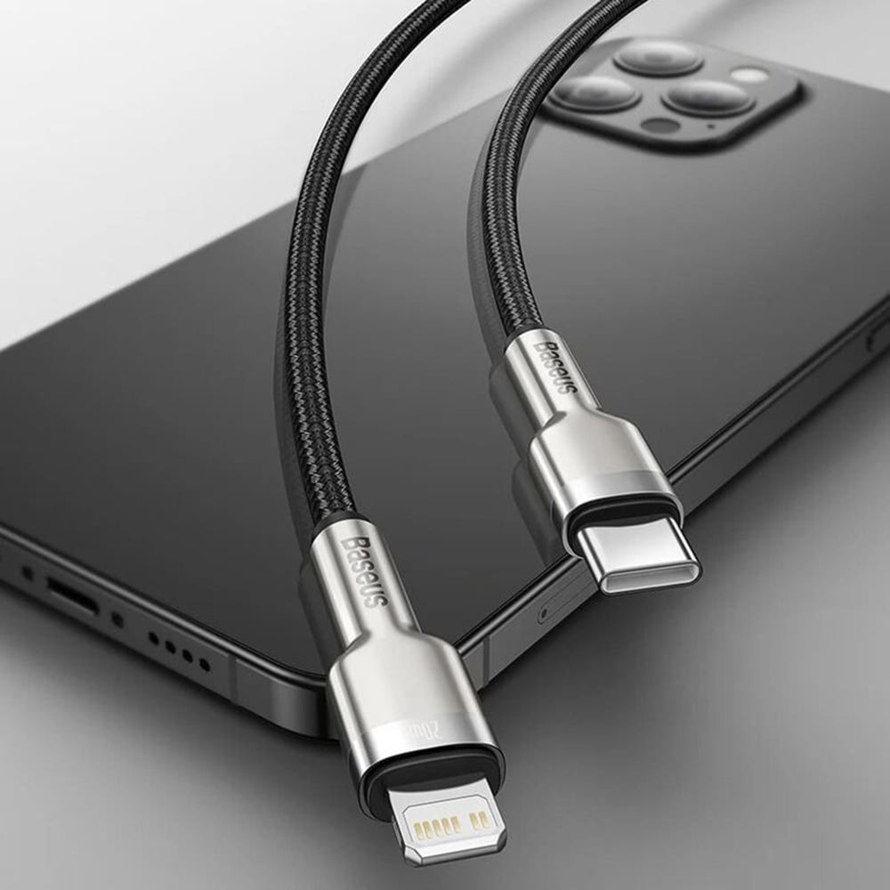 Cablu Baseus Cafule Series Metal (CATLJK-01), Type-C to Lightning, 20W, 25cm, Negru