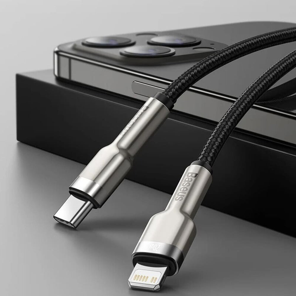 Cablu Baseus Cafule Series Metal (CATLJK-01), Type-C to Lightning, 20W, 25cm, Negru