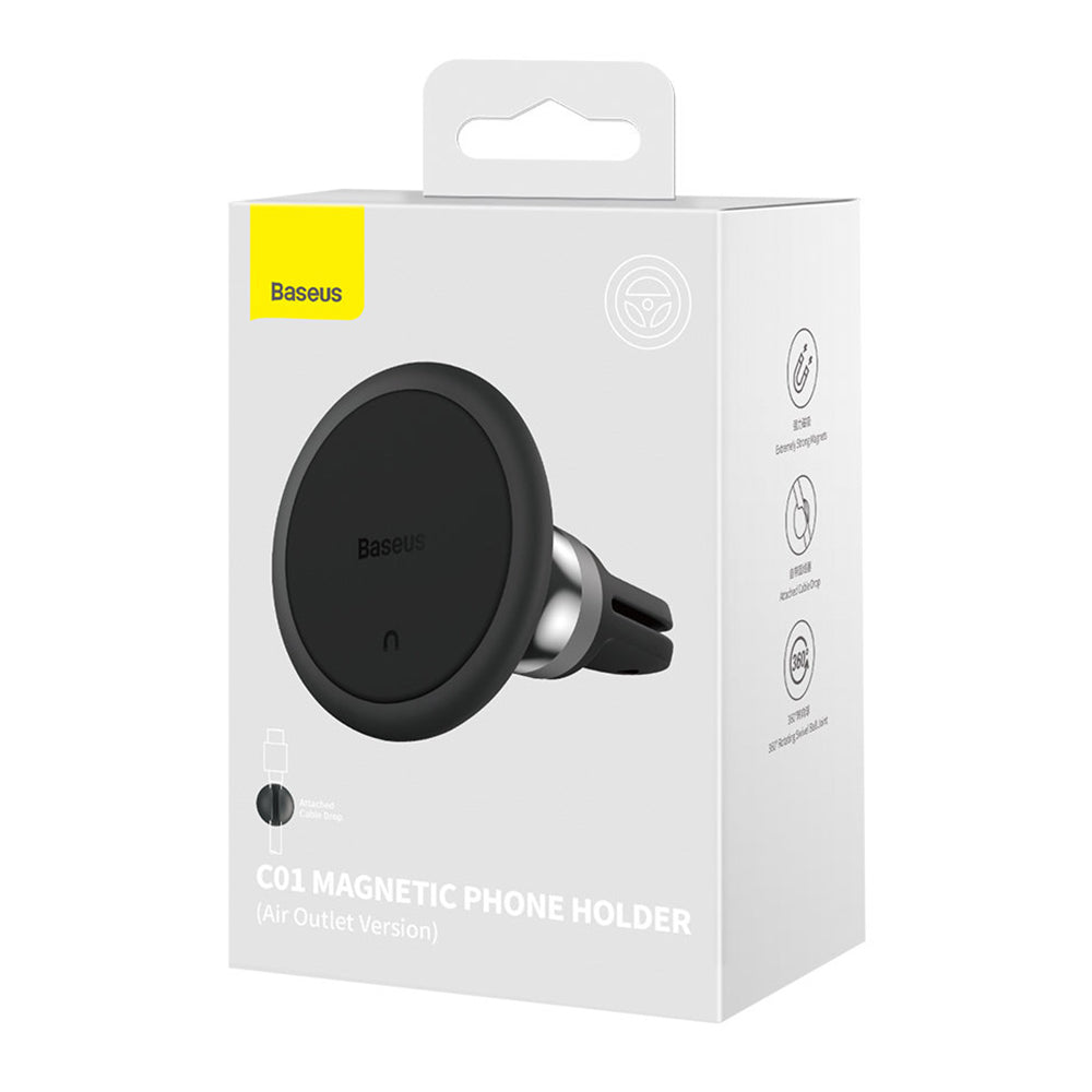Suport Baseus C01 (C40140802113-00), 360° Magnetic, for Air Vent, Attached Cable Drop, Negru