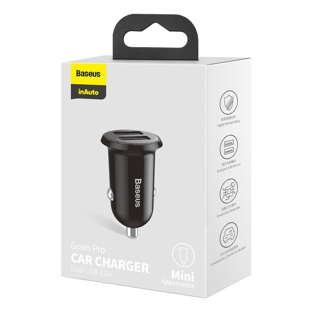 Incarcator Baseus Car (CCALLP-01), 2x USB, Mini Appearance, 4.8A, Negru