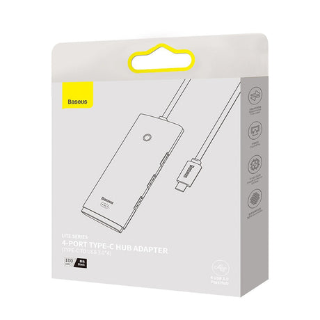 Hub/Dock Baseus Hub Adapter Lite Series (WKQX030401), USB-C to 4x USB 3.0, Type-C, 1m, Negru