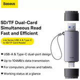Cititor de carduri USB, Type-C 3.0 la MicroSD, SD - Baseus Lite Series (WKQX060113) - Gray