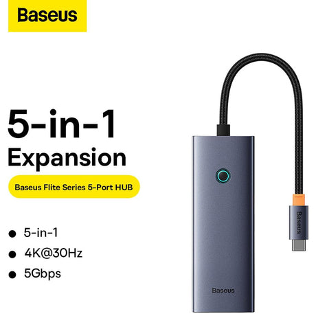 Hub/Dock Baseus Docking Station UltraJoy (B00052809813-00), Type-C to HDMI, 4 x USB, 4K@30Hz, Gri Spatial