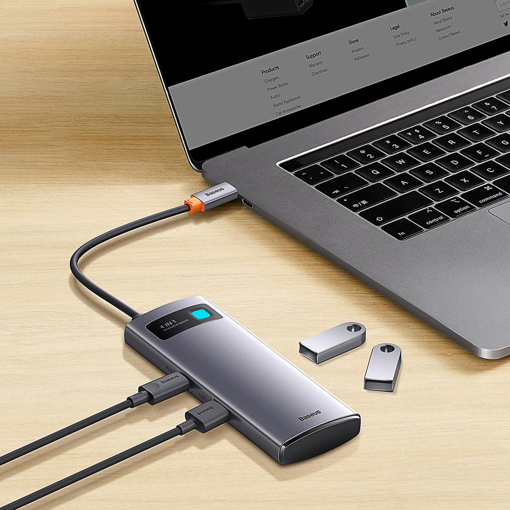 Hub/Dock Baseus Docking Station Metal Gleam Series (WKWG070013), 4in1 Multifunctional Hub, Type-C to 4 x USB 3.0, Type-C, Gri