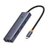 Hub Baseus UltraJoy (B00052805813-00), Type-C la HDMI / 2x USB / RJ45 / SD / TF, Gri