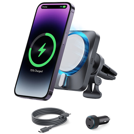 Suport ESR with Wireless Charger CryoBoost (2B513), with Cable, Car Charger, MagSafe, Apple MFi, Argintiu
