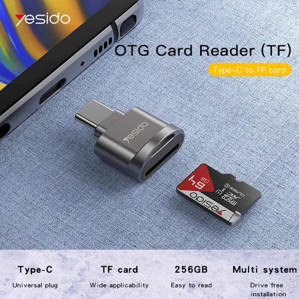 Adaptor Yesido Cititor de Carduri (GS19), Type-C la TF, Gri