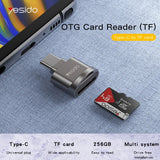 Adaptor Yesido Cititor de Carduri (GS19), Type-C la TF, Gri