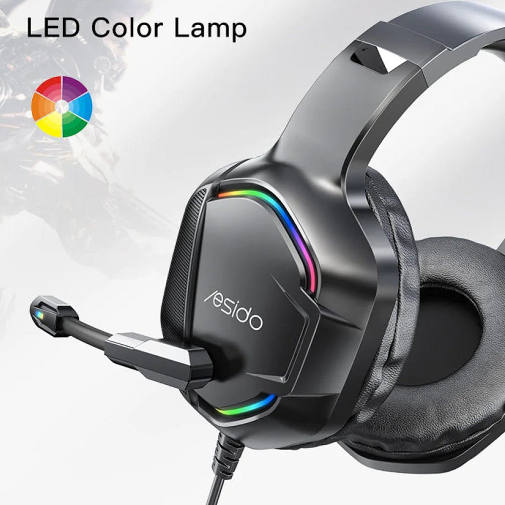 Casti Yesido Wired (EK01), for Gaming, Jack 3.5mm, with Microphone, RGB LED Lights, Negru