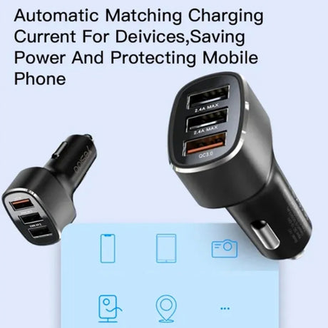 Incarcator Yesido Car (Y46), 3x USB, 2.4A, Q.C3.0, Fast Charging, 42W, Negru