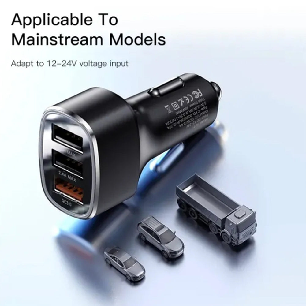 Incarcator Yesido Car (Y46), 3x USB, 2.4A, Q.C3.0, Fast Charging, 42W, Negru
