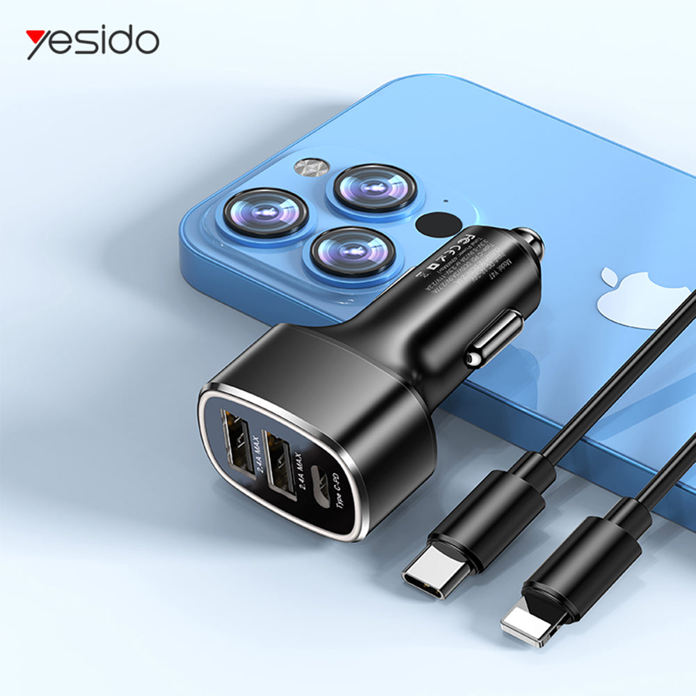 Incarcator Yesido Car (Y47), Dual USB, Type-C, Fast Charging, 49W, Aluminum Alloy, Negru