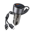 Incarcator Yesido Car (Y58), USB, Type-C, with Cable Lightning, Type-C, Fast Charging, 60W, 120cm, Gri