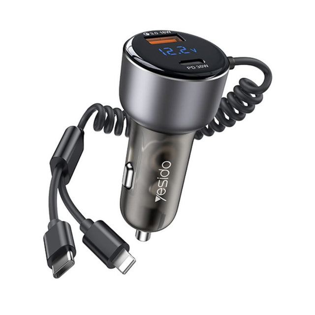 Incarcator Yesido Car (Y58), USB, Type-C, with Cable Lightning, Type-C, Fast Charging, 60W, 120cm, Gri
