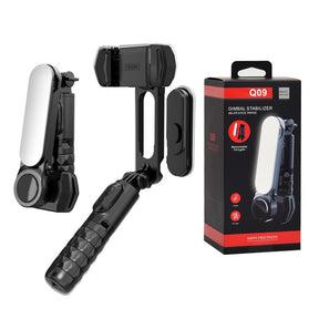 Suport Techsuit Gimbal Mini Selfie Stick (Q09), Stabilizer Tripod with LED Light and Bluetooth Remote Control, 70cm, Negru