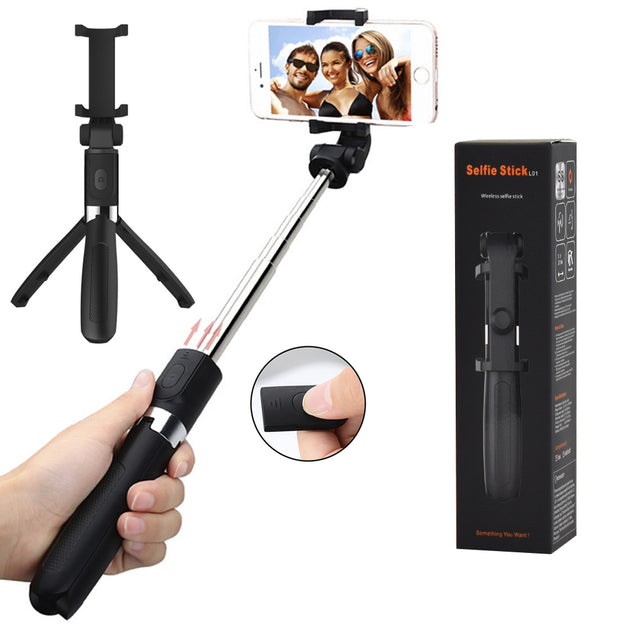 Suport Techsuit Selfie Stick (L01s), Tripod Stable Mount with Extendable Arm, Bluetooth Remote Control, 70cm, Negru