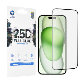 Folie de protectie Lito 2.5D FullGlue Glass compatibil cu iPhone 15 Plus, Negru