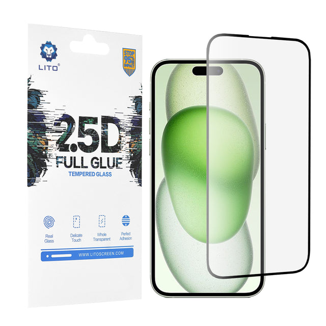 Folie de protectie Lito 2.5D FullGlue Glass compatibil cu iPhone 15 Plus, Negru