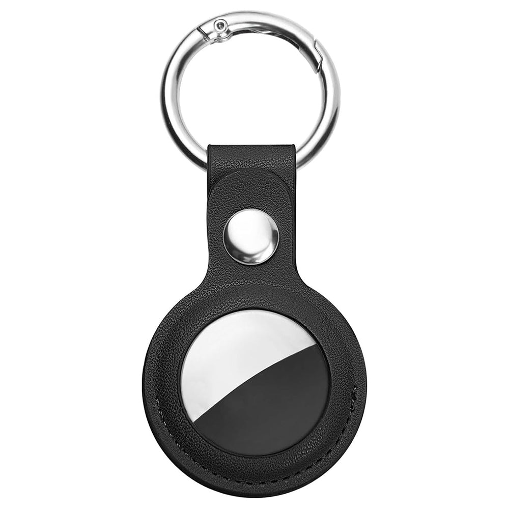 Suport Techsuit Secure Leather (SLH1), Apple AirTag Case, with Metal Ring, Negru