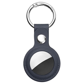 Suport Techsuit Secure Leather (SLH1), Apple AirTag Case, with Metal Ring, Albastru