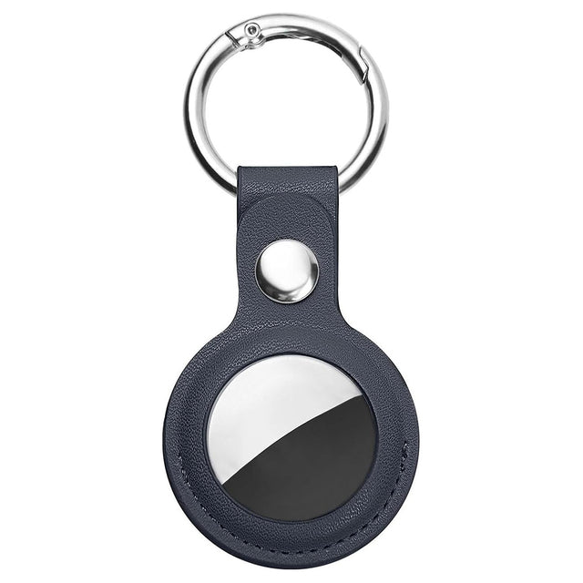 Suport Techsuit Secure Leather (SLH1), Apple AirTag Case, with Metal Ring, Albastru