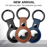 Suport Techsuit Secure Leather (SLH1), Apple AirTag Case, with Metal Ring, Albastru