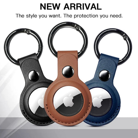 Suport Techsuit Secure Leather (SLH1), Apple AirTag Case, with Metal Ring, Albastru