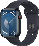 Apple Watch Series 9 GPS + Cellular, Carcasa Midnight Aluminium 45mm, Midnight Sport Band M/L (negru) - NotebookGsm