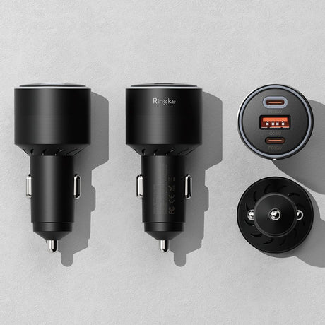 Incarcator Ringke Car, USB, 2x Type-C, PD30W, QC3.0, with Ambiental Light, Negru