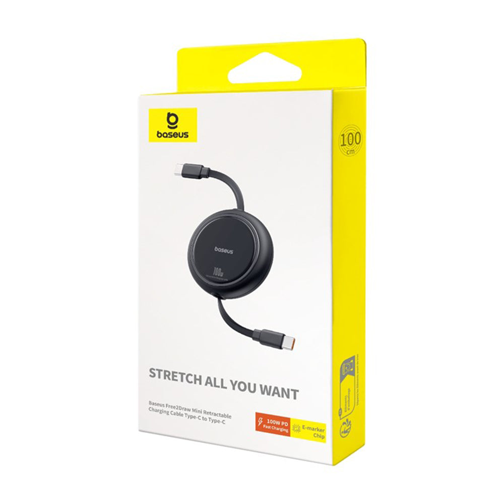 Cablu Baseus Free2Draw Mini (P10364500111-00), Type-C to Type-C, 100W, 1m, Retractable, Negru
