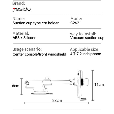 Suport Yesido (C262), Gravity Grip, for Dashboard and Windshield, Negru