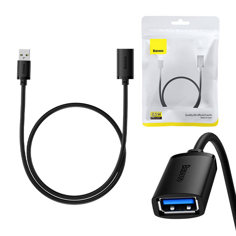 Adaptor Baseus Extension Cable AirJoy Series (B00631103111-01), USB Male to Female USB 3.0, 0.5m, Negru