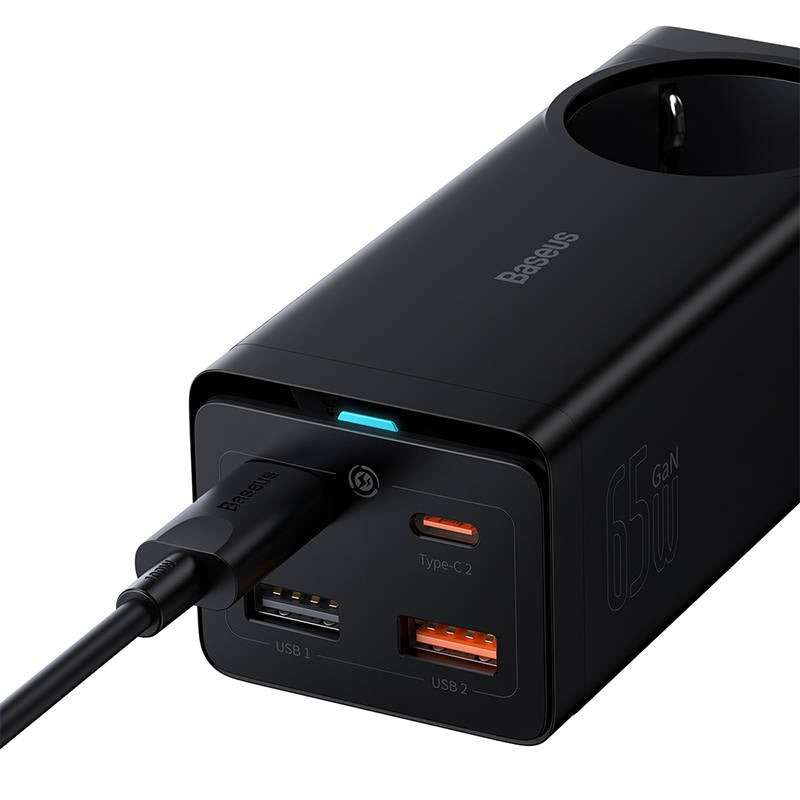 Gadget Baseus Extension Cord (PSZM000901), Powerstrip GaN3 Pro 2xUSB + 2xUSB-C + AC, 65W, Negru