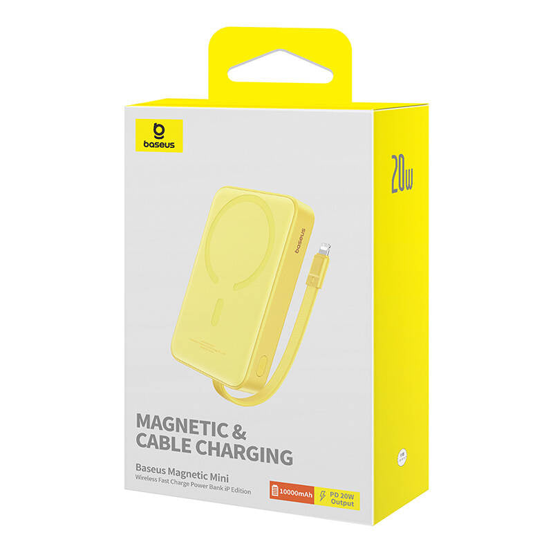 Baterie externa Baseus Magnetic Mini (P10022109Y23-00), MagSafe, USB-C, 10000mAh, 20W, Galben