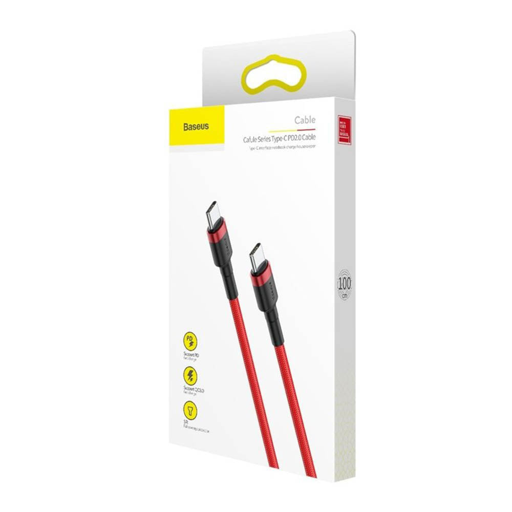 Cablu Baseus Cafule (CATKLF-G09), Type-C to Type-C, Fast Charging, 60W, 3A, 1m, Rosu / Black