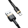 Cablu Baseus Cafule (CALKLF-BV1), USB to Lightning, 2.4A, 480Mbps, 1m, Negru / Gold