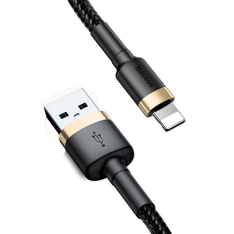 Cablu Baseus Cafule (CALKLF-BV1), USB to Lightning, 2.4A, 480Mbps, 1m, Negru / Gold