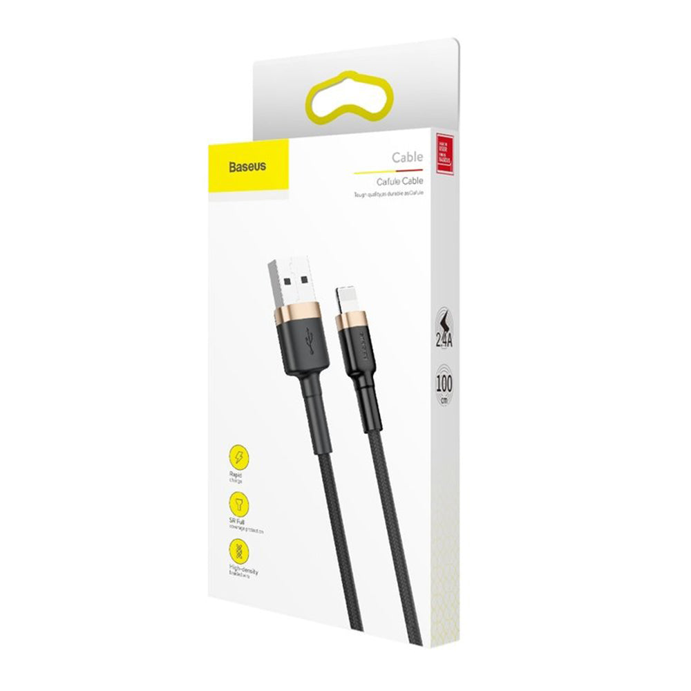 Cablu Baseus Cafule (CALKLF-BV1), USB to Lightning, 2.4A, 480Mbps, 1m, Negru / Gold