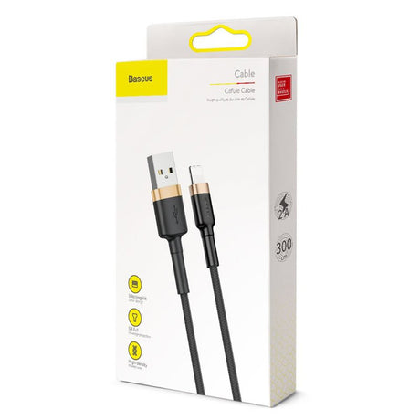 Cablu Baseus Cafule (CALKLF-RV1), USB to Lightning, 2A, 3m, Negru / Gold