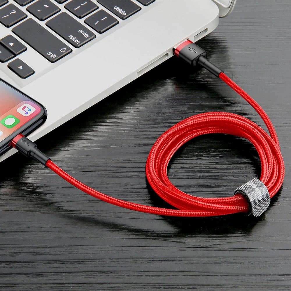 Cablu Baseus Cafule (CALKLF-A09), USB to Lightning, Fast Charging, Q.C.3.0, 2.4A, 0.5m, Rosu