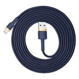 Cablu Baseus Cafule (CALKLF-CV3), USB to Lightning, QC3.0, 1.5A, 2m, Albastru / Gold