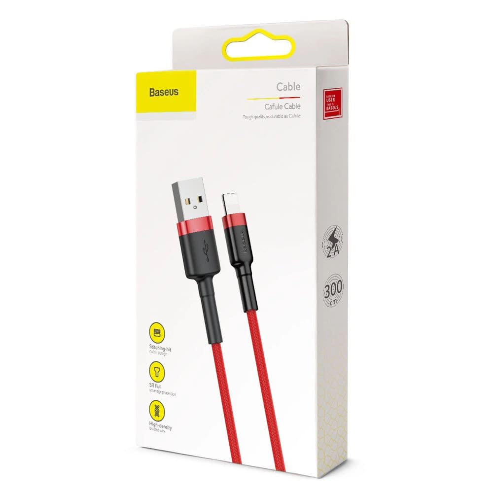Cablu Baseus Cafule (CALKLF-R09), USB to Lightning, QC3.0, 2A, 3m, Rosu