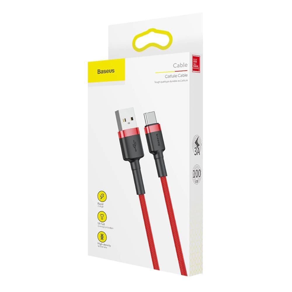 Cablu Baseus Cafule (CATKLF-B09), USB to Type-C, Fast Charge, QC3.0, 3A, 1m, Rosu