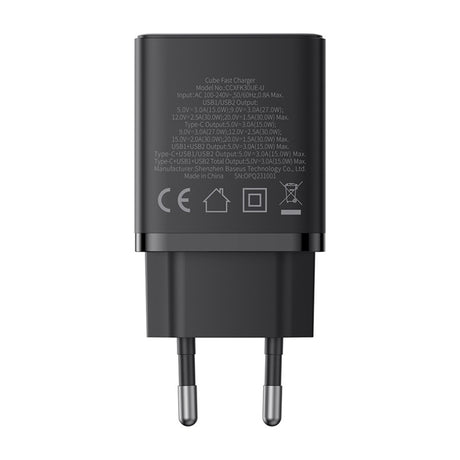 Incarcator Baseus (P10111402113-00), GaN, 2x USB, Type-C, Fast Charging, 30W, Cluster Black