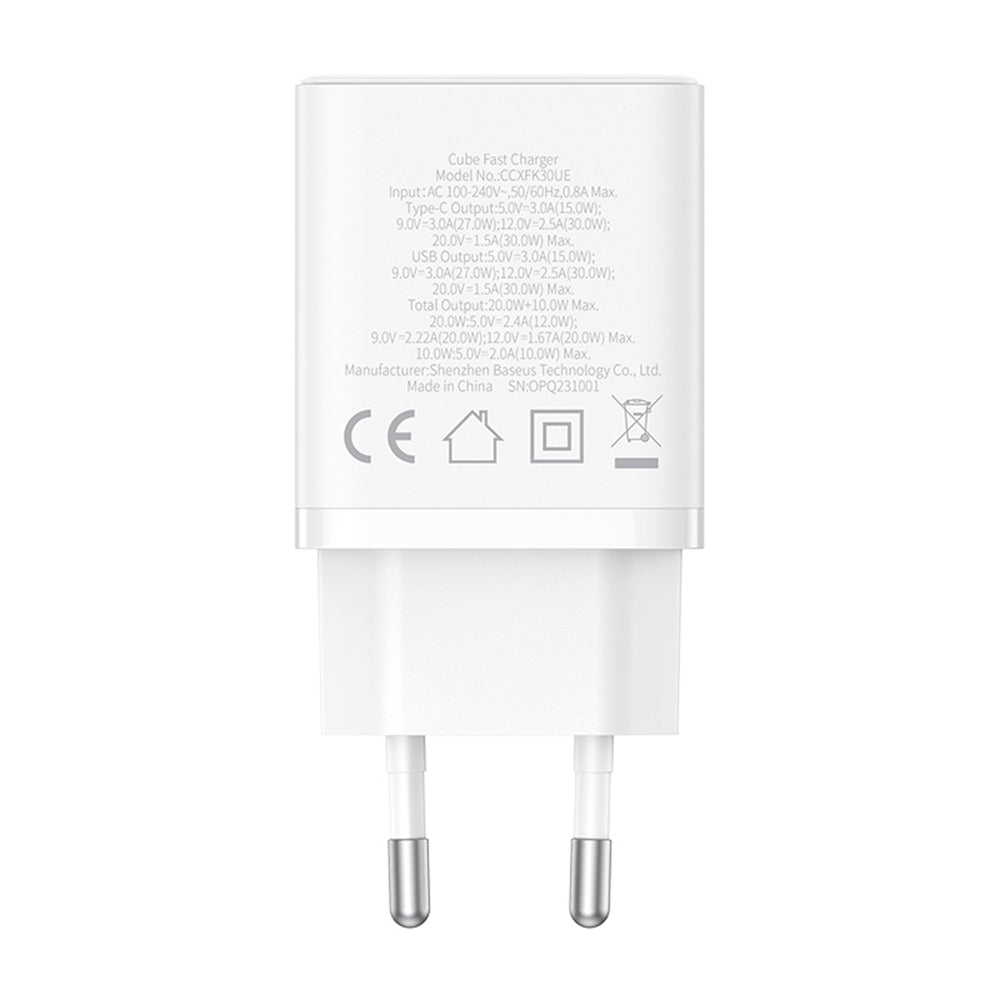 Incarcator Baseus (P10111404213-00), USB, Type-C, Fast Charge 30W, Moon White