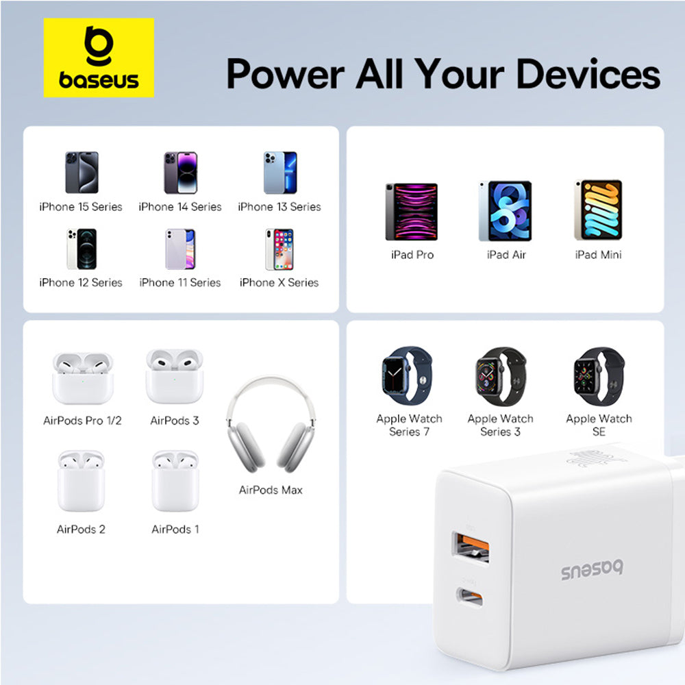 Incarcator Baseus (P10111404213-00), USB, Type-C, Fast Charge 30W, Moon White