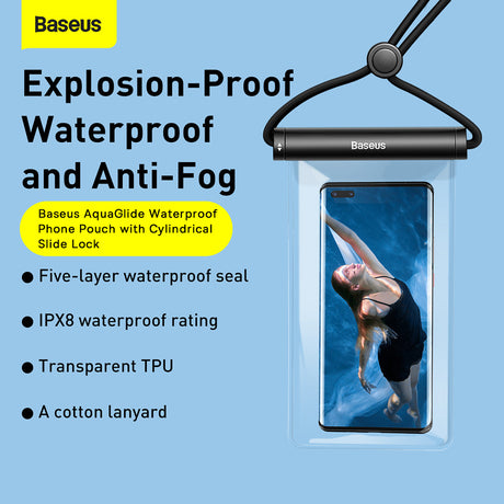 Baseus Waterproof Case (P60263701113-00), IPX8, with Cylindrical Slide Lock, for Phone 7.2", Negru