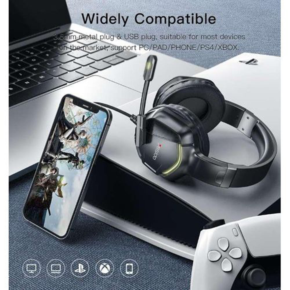 Casti Yesido Wired (EK01), for Gaming, Jack 3.5mm, with Microphone, RGB LED Lights, Negru