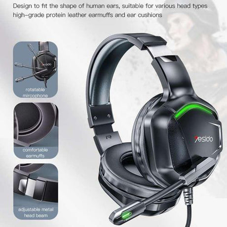 Casti Yesido Wired (EK01), for Gaming, Jack 3.5mm, with Microphone, RGB LED Lights, Negru