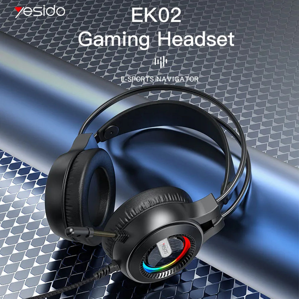 Casti Yesido Wired (EK02), for Gaming, Jack 3.5mm, with Microphone, RGB LED Lights, Negru